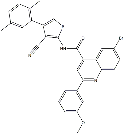 6-bromo-N-[3-cyano-4-(2,5-dimethylphenyl)-2-thienyl]-2-(3-methoxyphenyl)-4-quinolinecarboxamide Struktur