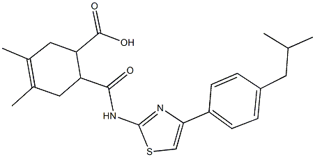 6-({[4-(4-isobutylphenyl)-1,3-thiazol-2-yl]amino}carbonyl)-3,4-dimethyl-3-cyclohexene-1-carboxylic acid Structure