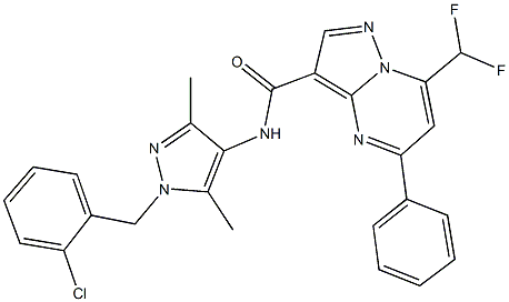 N-[1-(2-chlorobenzyl)-3,5-dimethyl-1H-pyrazol-4-yl]-7-(difluoromethyl)-5-phenylpyrazolo[1,5-a]pyrimidine-3-carboxamide Struktur