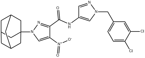 1-(1-adamantyl)-N-[1-(3,4-dichlorobenzyl)-1H-pyrazol-4-yl]-4-nitro-1H-pyrazole-3-carboxamide Struktur