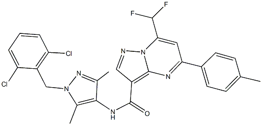 N-[1-(2,6-dichlorobenzyl)-3,5-dimethyl-1H-pyrazol-4-yl]-7-(difluoromethyl)-5-(4-methylphenyl)pyrazolo[1,5-a]pyrimidine-3-carboxamide 化学構造式