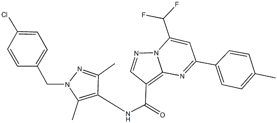 N-[1-(4-chlorobenzyl)-3,5-dimethyl-1H-pyrazol-4-yl]-7-(difluoromethyl)-5-(4-methylphenyl)pyrazolo[1,5-a]pyrimidine-3-carboxamide 化学構造式