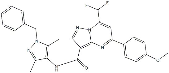 N-(1-benzyl-3,5-dimethyl-1H-pyrazol-4-yl)-7-(difluoromethyl)-5-(4-methoxyphenyl)pyrazolo[1,5-a]pyrimidine-3-carboxamide Struktur