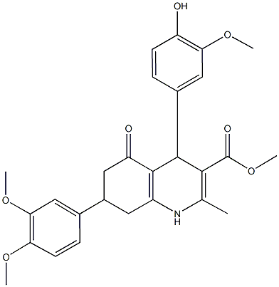 methyl 7-(3,4-dimethoxyphenyl)-4-(4-hydroxy-3-methoxyphenyl)-2-methyl-5-oxo-1,4,5,6,7,8-hexahydroquinoline-3-carboxylate,492998-16-0,结构式