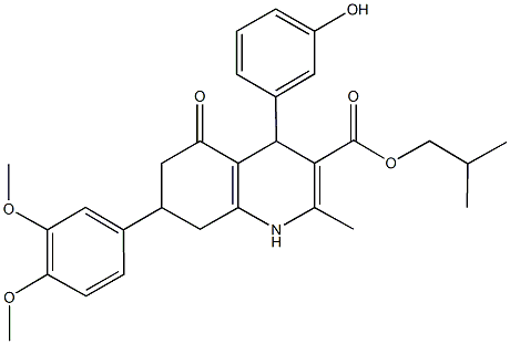 isobutyl 7-(3,4-dimethoxyphenyl)-4-(3-hydroxyphenyl)-2-methyl-5-oxo-1,4,5,6,7,8-hexahydroquinoline-3-carboxylate Structure