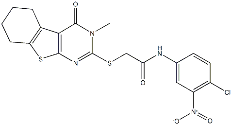 N-{4-chloro-3-nitrophenyl}-2-[(3-methyl-4-oxo-3,4,5,6,7,8-hexahydro[1]benzothieno[2,3-d]pyrimidin-2-yl)sulfanyl]acetamide Struktur