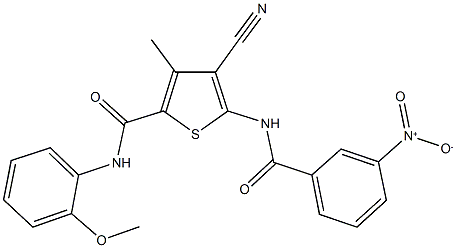 4-cyano-5-[({3-nitrophenyl}carbonyl)amino]-3-methyl-N-[2-(methyloxy)phenyl]thiophene-2-carboxamide Structure