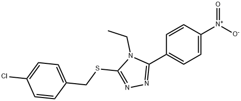 3-[(4-chlorobenzyl)sulfanyl]-4-ethyl-5-{4-nitrophenyl}-4H-1,2,4-triazole,493014-54-3,结构式