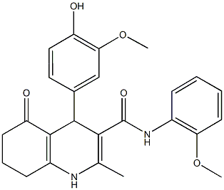 4-[4-hydroxy-3-(methyloxy)phenyl]-2-methyl-N-[2-(methyloxy)phenyl]-5-oxo-1,4,5,6,7,8-hexahydroquinoline-3-carboxamide 化学構造式