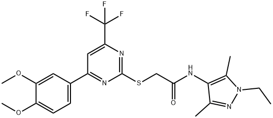 2-{[4-(3,4-dimethoxyphenyl)-6-(trifluoromethyl)-2-pyrimidinyl]sulfanyl}-N-(1-ethyl-3,5-dimethyl-1H-pyrazol-4-yl)acetamide Structure