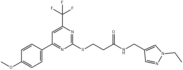 N-[(1-ethyl-1H-pyrazol-4-yl)methyl]-3-{[4-(4-methoxyphenyl)-6-(trifluoromethyl)-2-pyrimidinyl]sulfanyl}propanamide Struktur