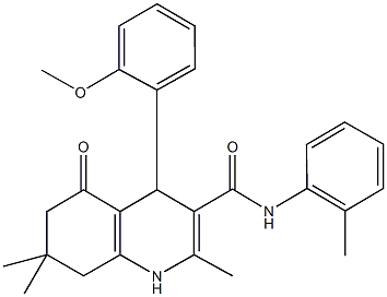 2,7,7-trimethyl-4-[2-(methyloxy)phenyl]-N-(2-methylphenyl)-5-oxo-1,4,5,6,7,8-hexahydroquinoline-3-carboxamide Struktur