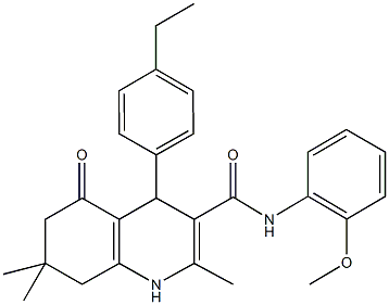 4-(4-ethylphenyl)-2,7,7-trimethyl-N-[2-(methyloxy)phenyl]-5-oxo-1,4,5,6,7,8-hexahydroquinoline-3-carboxamide Struktur