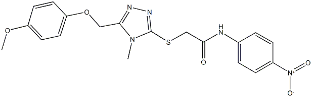 N-{4-nitrophenyl}-2-({5-[(4-methoxyphenoxy)methyl]-4-methyl-4H-1,2,4-triazol-3-yl}sulfanyl)acetamide 结构式