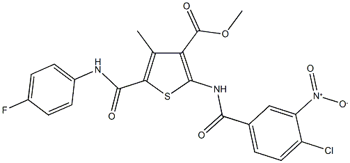methyl 2-[({4-chloro-3-nitrophenyl}carbonyl)amino]-5-{[(4-fluorophenyl)amino]carbonyl}-4-methylthiophene-3-carboxylate,493027-16-0,结构式