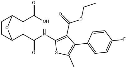 3-({[3-(ethoxycarbonyl)-4-(4-fluorophenyl)-5-methyl-2-thienyl]amino}carbonyl)-7-oxabicyclo[2.2.1]heptane-2-carboxylic acid Structure