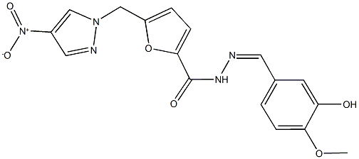 N'-(3-hydroxy-4-methoxybenzylidene)-5-({4-nitro-1H-pyrazol-1-yl}methyl)-2-furohydrazide,493031-99-5,结构式