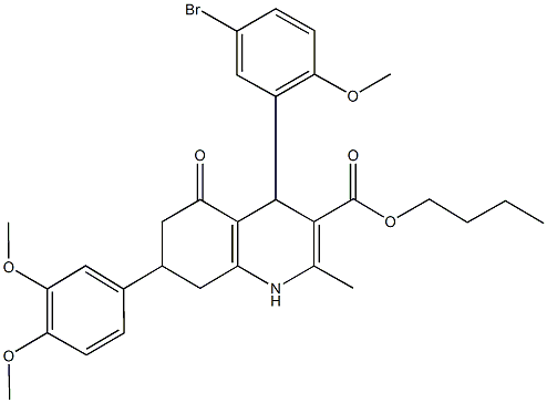 butyl 4-(5-bromo-2-methoxyphenyl)-7-(3,4-dimethoxyphenyl)-2-methyl-5-oxo-1,4,5,6,7,8-hexahydro-3-quinolinecarboxylate,493034-08-5,结构式