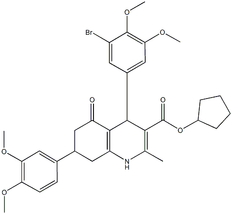 cyclopentyl 4-(3-bromo-4,5-dimethoxyphenyl)-7-(3,4-dimethoxyphenyl)-2-methyl-5-oxo-1,4,5,6,7,8-hexahydro-3-quinolinecarboxylate 结构式