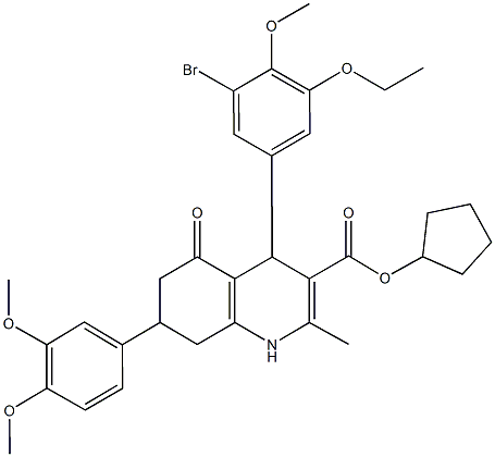 cyclopentyl 4-(3-bromo-5-ethoxy-4-methoxyphenyl)-7-(3,4-dimethoxyphenyl)-2-methyl-5-oxo-1,4,5,6,7,8-hexahydro-3-quinolinecarboxylate Structure