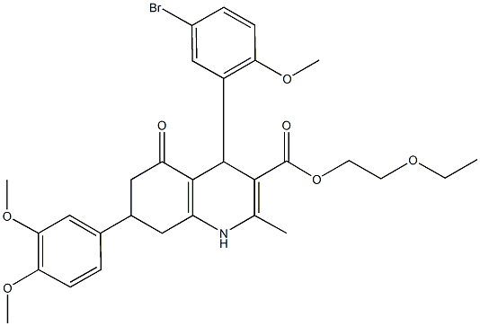 2-ethoxyethyl 4-(5-bromo-2-methoxyphenyl)-7-(3,4-dimethoxyphenyl)-2-methyl-5-oxo-1,4,5,6,7,8-hexahydro-3-quinolinecarboxylate 化学構造式