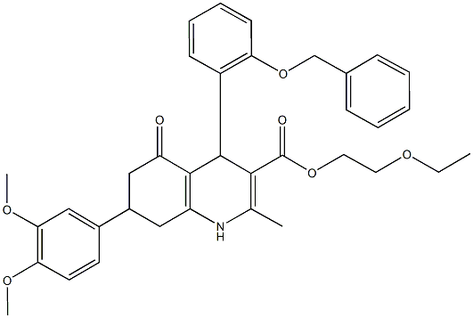 2-ethoxyethyl 4-[2-(benzyloxy)phenyl]-7-(3,4-dimethoxyphenyl)-2-methyl-5-oxo-1,4,5,6,7,8-hexahydro-3-quinolinecarboxylate 化学構造式