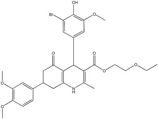 2-ethoxyethyl 4-(3-bromo-4-hydroxy-5-methoxyphenyl)-7-(3,4-dimethoxyphenyl)-2-methyl-5-oxo-1,4,5,6,7,8-hexahydro-3-quinolinecarboxylate 化学構造式