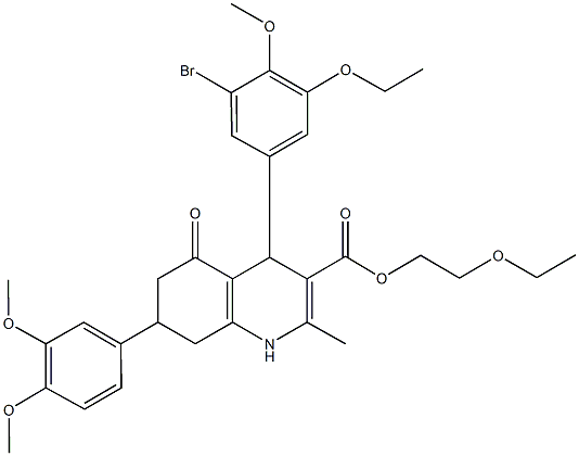 2-ethoxyethyl 4-(3-bromo-5-ethoxy-4-methoxyphenyl)-7-(3,4-dimethoxyphenyl)-2-methyl-5-oxo-1,4,5,6,7,8-hexahydro-3-quinolinecarboxylate Structure