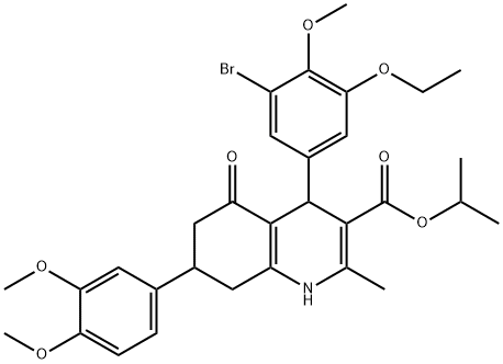 isopropyl 4-(3-bromo-5-ethoxy-4-methoxyphenyl)-7-(3,4-dimethoxyphenyl)-2-methyl-5-oxo-1,4,5,6,7,8-hexahydro-3-quinolinecarboxylate,493034-22-3,结构式