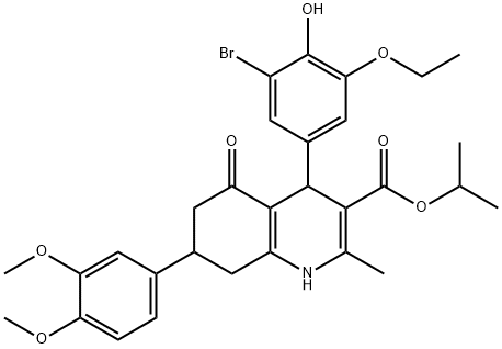 isopropyl 4-(3-bromo-5-ethoxy-4-hydroxyphenyl)-7-(3,4-dimethoxyphenyl)-2-methyl-5-oxo-1,4,5,6,7,8-hexahydro-3-quinolinecarboxylate 结构式