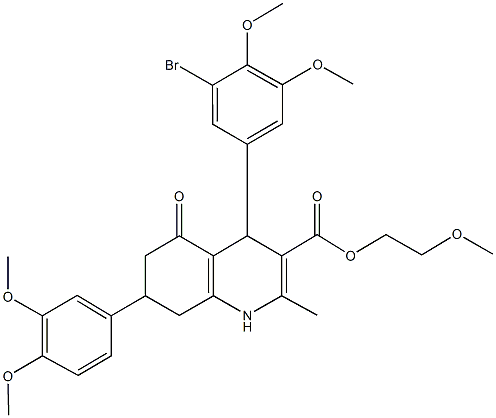 2-methoxyethyl 4-(3-bromo-4,5-dimethoxyphenyl)-7-(3,4-dimethoxyphenyl)-2-methyl-5-oxo-1,4,5,6,7,8-hexahydro-3-quinolinecarboxylate Structure