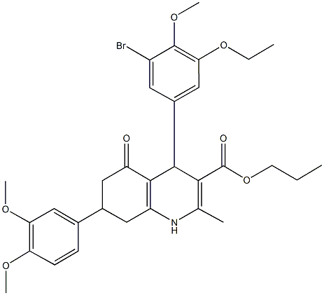 propyl 4-(3-bromo-5-ethoxy-4-methoxyphenyl)-7-(3,4-dimethoxyphenyl)-2-methyl-5-oxo-1,4,5,6,7,8-hexahydro-3-quinolinecarboxylate Structure