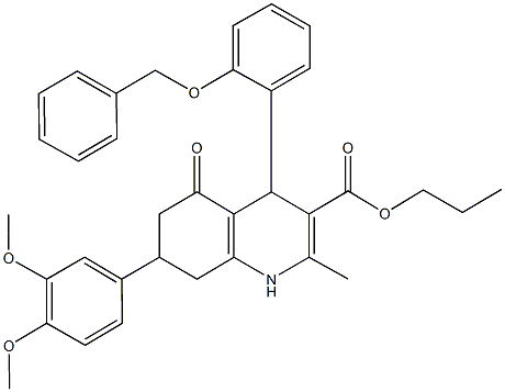 propyl 4-[2-(benzyloxy)phenyl]-7-(3,4-dimethoxyphenyl)-2-methyl-5-oxo-1,4,5,6,7,8-hexahydro-3-quinolinecarboxylate 结构式