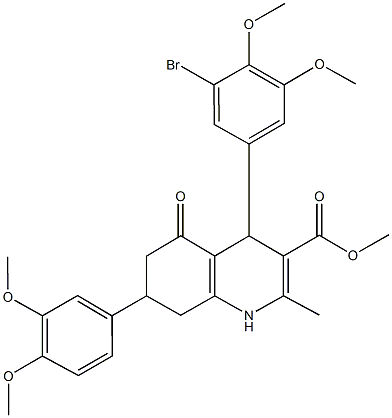 methyl 4-(3-bromo-4,5-dimethoxyphenyl)-7-(3,4-dimethoxyphenyl)-2-methyl-5-oxo-1,4,5,6,7,8-hexahydro-3-quinolinecarboxylate 化学構造式