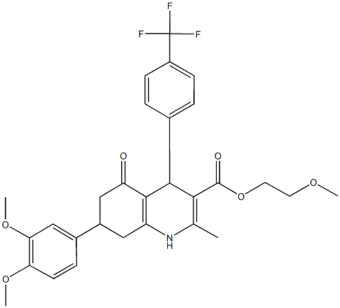 2-methoxyethyl 7-(3,4-dimethoxyphenyl)-2-methyl-5-oxo-4-[4-(trifluoromethyl)phenyl]-1,4,5,6,7,8-hexahydro-3-quinolinecarboxylate 化学構造式