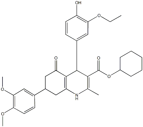 cyclohexyl 7-(3,4-dimethoxyphenyl)-4-(3-ethoxy-4-hydroxyphenyl)-2-methyl-5-oxo-1,4,5,6,7,8-hexahydro-3-quinolinecarboxylate,494193-76-9,结构式