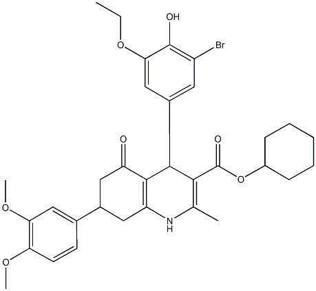 cyclohexyl 4-(3-bromo-5-ethoxy-4-hydroxyphenyl)-7-(3,4-dimethoxyphenyl)-2-methyl-5-oxo-1,4,5,6,7,8-hexahydro-3-quinolinecarboxylate Struktur