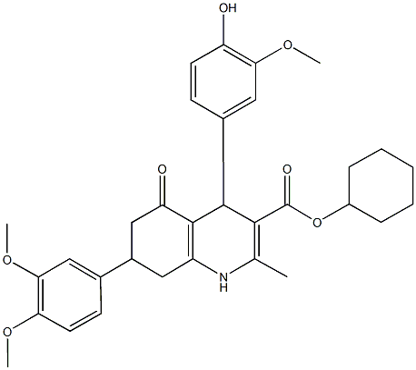 cyclohexyl 7-(3,4-dimethoxyphenyl)-4-(4-hydroxy-3-methoxyphenyl)-2-methyl-5-oxo-1,4,5,6,7,8-hexahydro-3-quinolinecarboxylate Structure