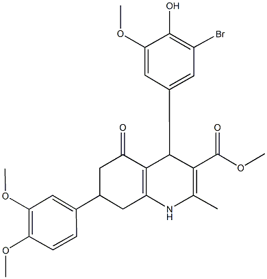 methyl 4-(3-bromo-4-hydroxy-5-methoxyphenyl)-7-(3,4-dimethoxyphenyl)-2-methyl-5-oxo-1,4,5,6,7,8-hexahydro-3-quinolinecarboxylate Struktur
