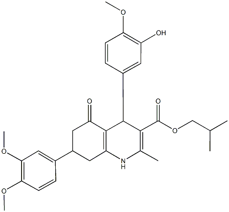 isobutyl 7-(3,4-dimethoxyphenyl)-4-(3-hydroxy-4-methoxyphenyl)-2-methyl-5-oxo-1,4,5,6,7,8-hexahydro-3-quinolinecarboxylate Struktur