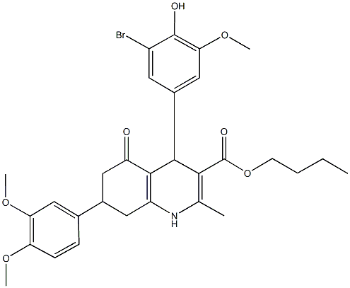 butyl 4-(3-bromo-4-hydroxy-5-methoxyphenyl)-7-(3,4-dimethoxyphenyl)-2-methyl-5-oxo-1,4,5,6,7,8-hexahydro-3-quinolinecarboxylate Structure