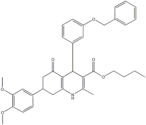 butyl 4-[3-(benzyloxy)phenyl]-7-(3,4-dimethoxyphenyl)-2-methyl-5-oxo-1,4,5,6,7,8-hexahydro-3-quinolinecarboxylate 化学構造式