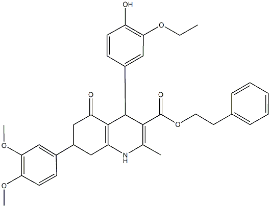 2-phenylethyl 7-(3,4-dimethoxyphenyl)-4-(3-ethoxy-4-hydroxyphenyl)-2-methyl-5-oxo-1,4,5,6,7,8-hexahydro-3-quinolinecarboxylate,494193-98-5,结构式