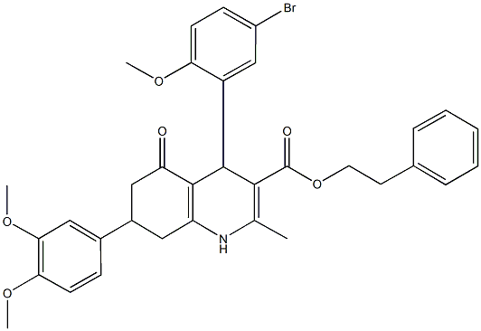 494194-00-2 2-phenylethyl 4-(5-bromo-2-methoxyphenyl)-7-(3,4-dimethoxyphenyl)-2-methyl-5-oxo-1,4,5,6,7,8-hexahydro-3-quinolinecarboxylate
