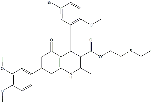 494194-06-8 2-(ethylsulfanyl)ethyl 4-(5-bromo-2-methoxyphenyl)-7-(3,4-dimethoxyphenyl)-2-methyl-5-oxo-1,4,5,6,7,8-hexahydro-3-quinolinecarboxylate