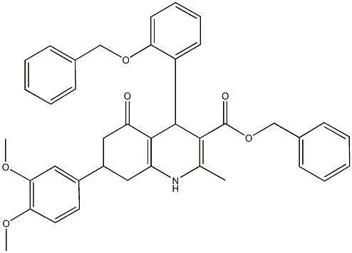 benzyl 4-[2-(benzyloxy)phenyl]-7-(3,4-dimethoxyphenyl)-2-methyl-5-oxo-1,4,5,6,7,8-hexahydro-3-quinolinecarboxylate,494194-18-2,结构式