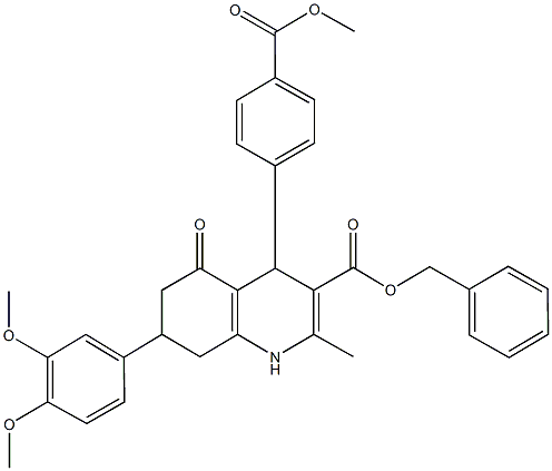 benzyl 7-(3,4-dimethoxyphenyl)-4-[4-(methoxycarbonyl)phenyl]-2-methyl-5-oxo-1,4,5,6,7,8-hexahydro-3-quinolinecarboxylate Struktur