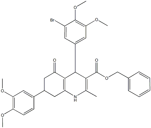benzyl 4-(3-bromo-4,5-dimethoxyphenyl)-7-(3,4-dimethoxyphenyl)-2-methyl-5-oxo-1,4,5,6,7,8-hexahydro-3-quinolinecarboxylate Struktur