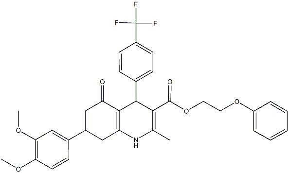 2-phenoxyethyl 7-(3,4-dimethoxyphenyl)-2-methyl-5-oxo-4-[4-(trifluoromethyl)phenyl]-1,4,5,6,7,8-hexahydro-3-quinolinecarboxylate,494194-72-8,结构式