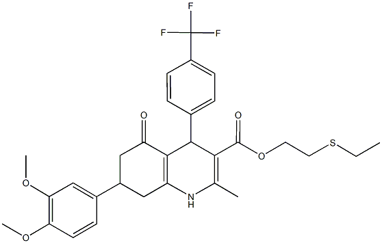 2-(ethylsulfanyl)ethyl 7-(3,4-dimethoxyphenyl)-2-methyl-5-oxo-4-[4-(trifluoromethyl)phenyl]-1,4,5,6,7,8-hexahydro-3-quinolinecarboxylate Structure